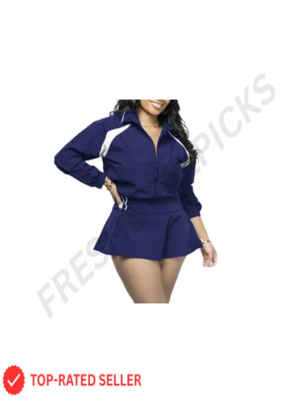 Women's 2 Piece Skirt Set Color Block Zip Up Windbreaker Jacket Mini Skort